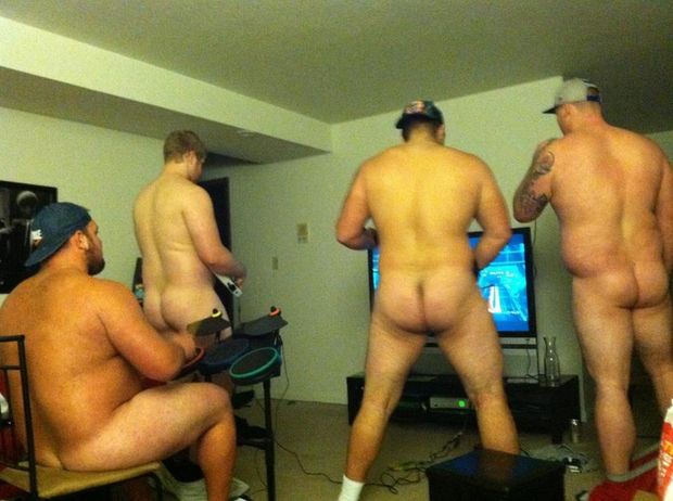 hanging out with friends playing Xbox...Naked?