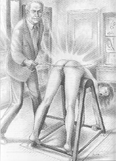 Woman gets hot on a bare bottom caning - Paula Meadows illustration