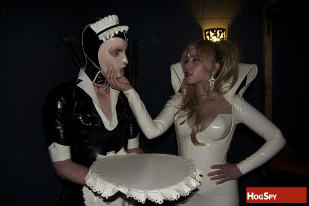 Lady Sophia Larou Keeps Tabs On Her Slave At The Hogspy.com Multi Slave Party Held in London In June 2014.