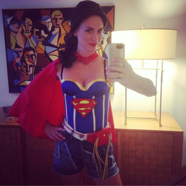 January Jones in a Supergirl outfit