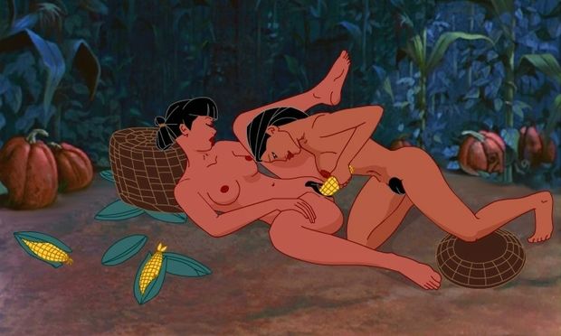 Pocahontas and Nakoma having fun during the harvest