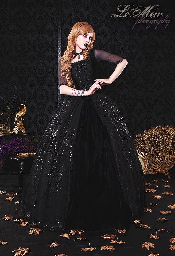 Black Gothic Sparkle Marie Antoinette Gown Custom Size Carnivale Masquerade Costume Gown