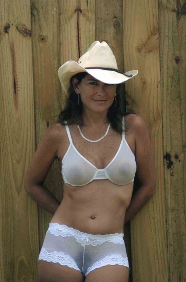 Cowgirl in her see thru under ware