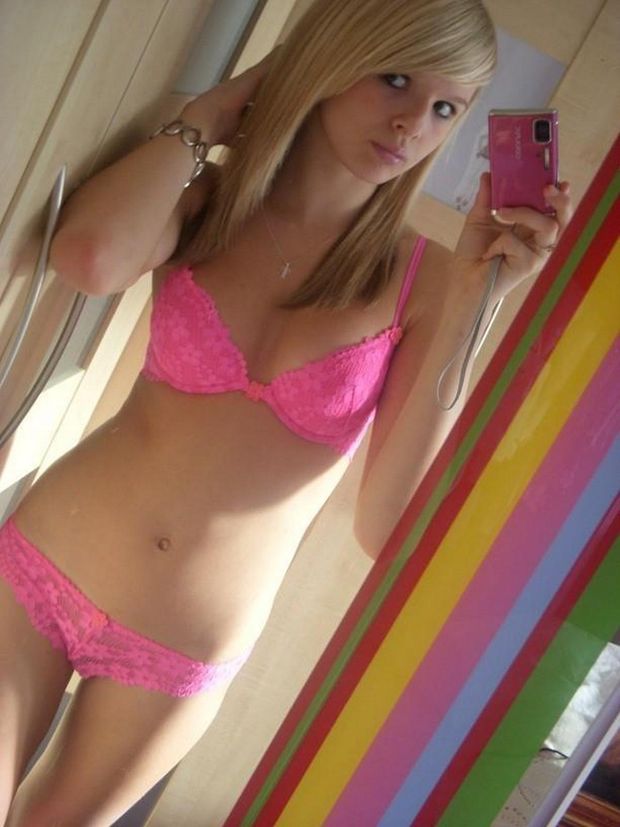 gorgeous blonde in pink bra & panties