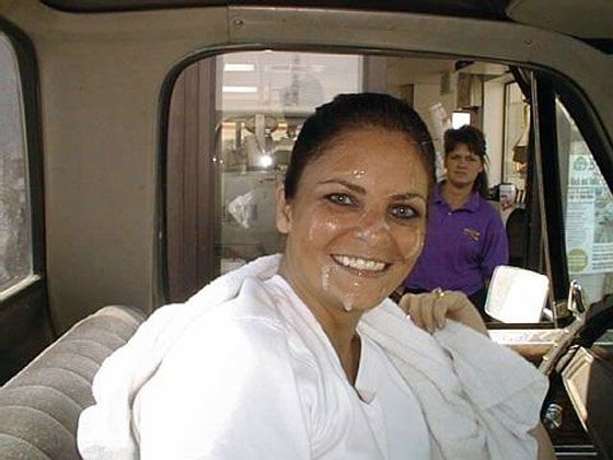 Wearing her facial through the drive-through