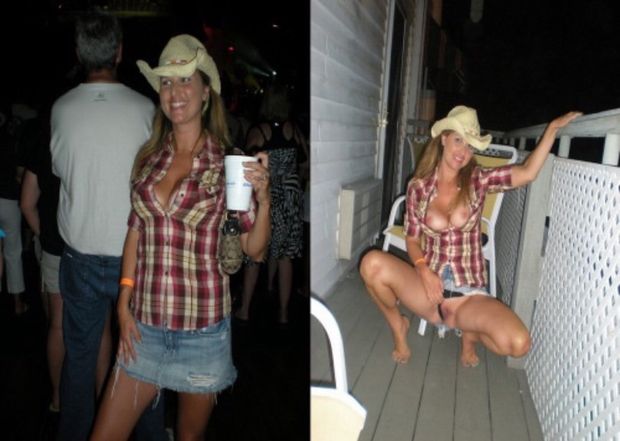 Cowgirl showing her pussy on porch