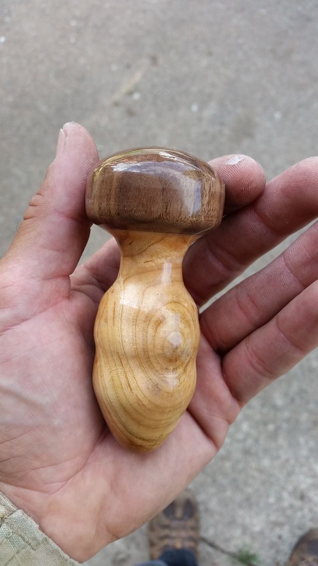 Hand crafted wood butt plug of black cherry and black walnut. Message me for info, or purchase at: www.etsy.com/shop/ClandestineWoodwork