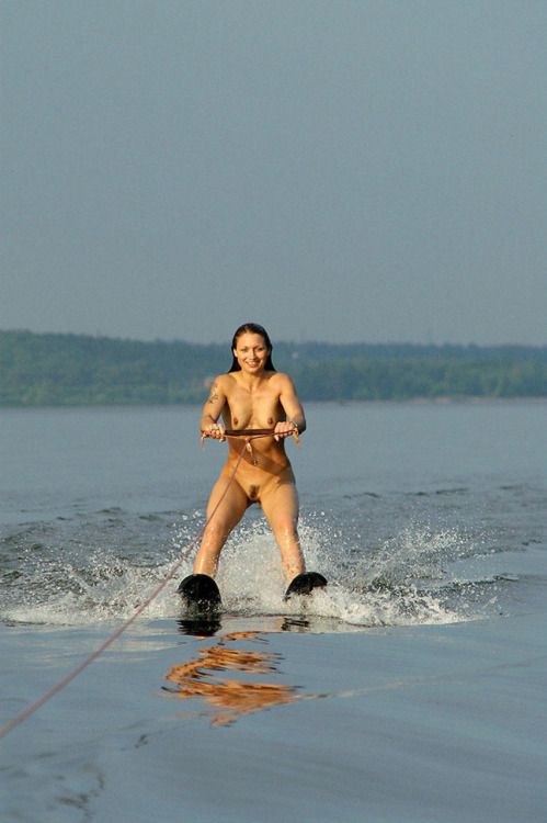 She's waterskiing naked.