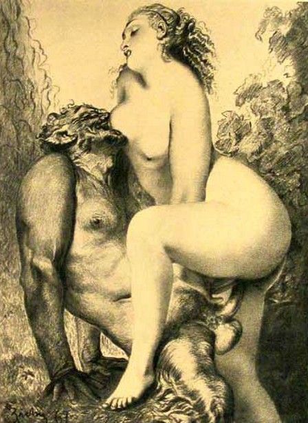 Nymph and Satyr by Mihaly Zichy