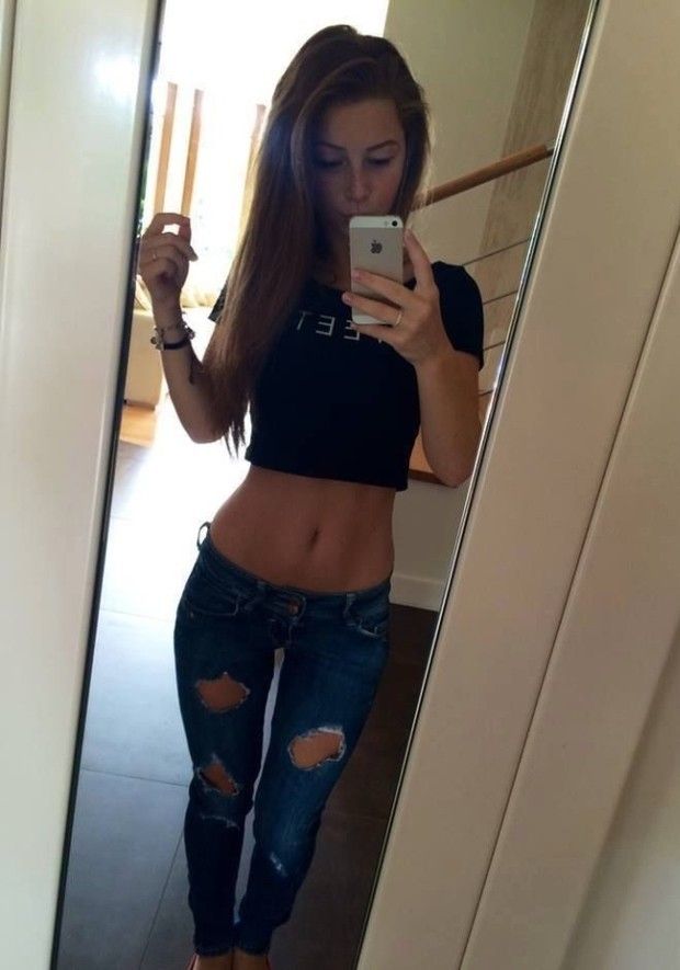 Hot teen in jeans selfie