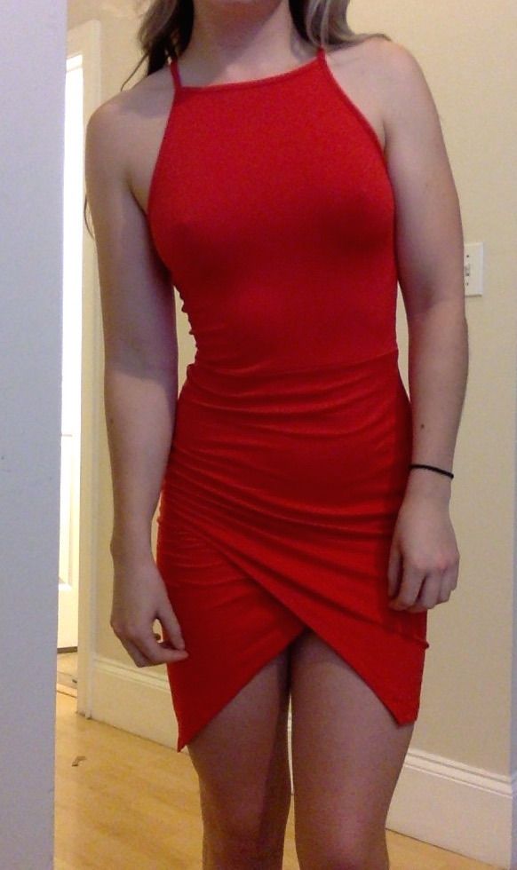 flashing her naked body in sexy red dress pt 1