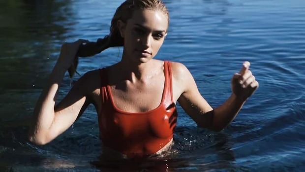 Brianne Howey red swimsuit