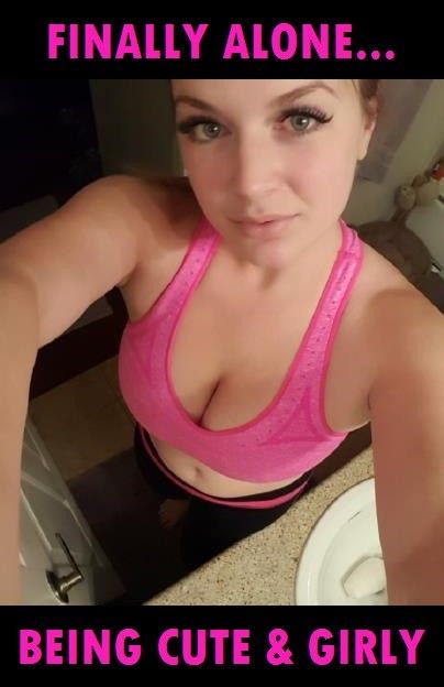 Cute feminine and in pink bra selfie