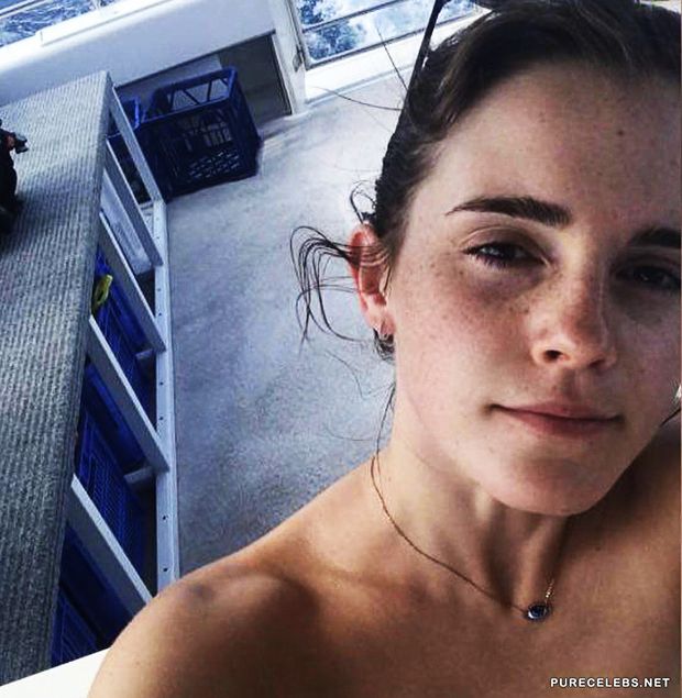 My pretty Emma Watson is taking selfie topless