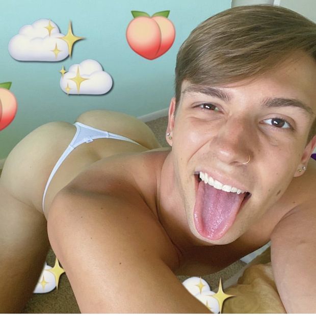 Gay twink bent over in thong