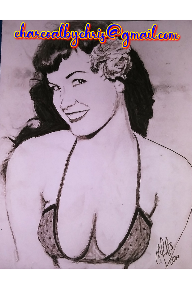 Charcoal of the Queen of Pinups Bettie Page