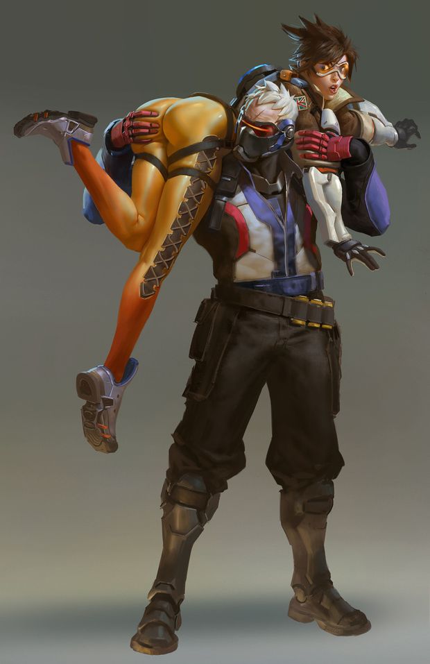 While play wrestling with Tracer, Soldier 76 wonder why he became gay in the first place.