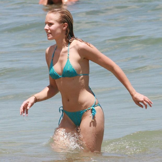 Kristen Bell blue bikini and Nipple