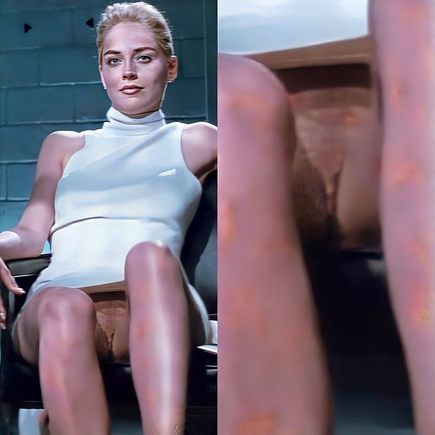 Sharon Stone without panties purposely shows off her pussy