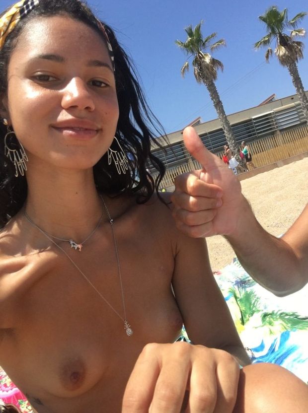 Vick Hope topless at the beach