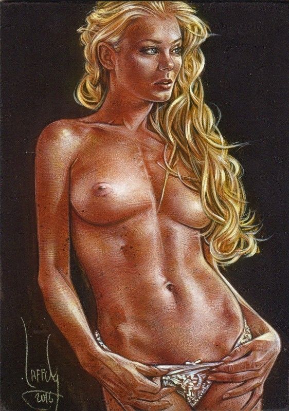 Blonde topless nude art by Jeff Lafferty