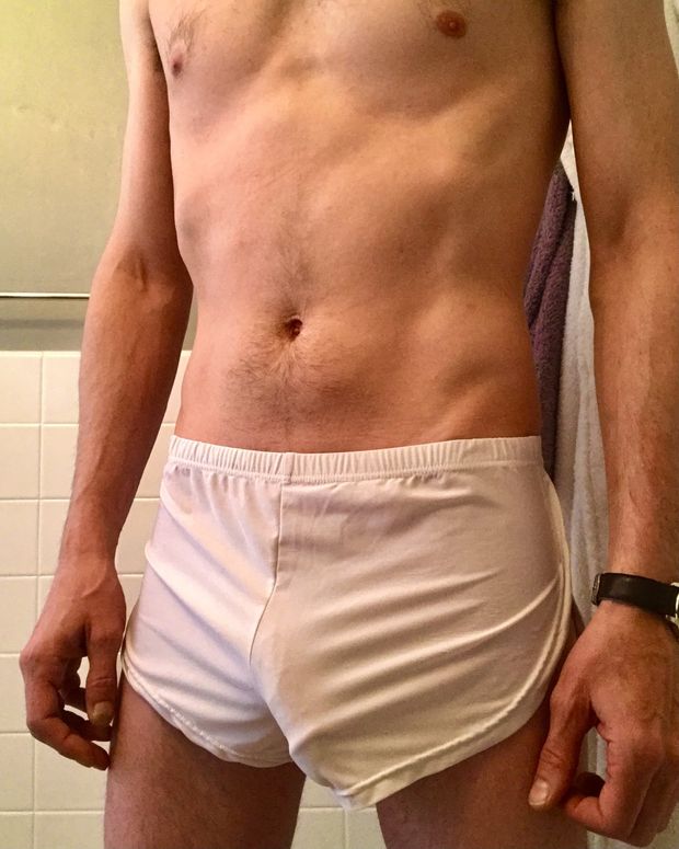 My big soft cock outline in sheer white see-through boxers