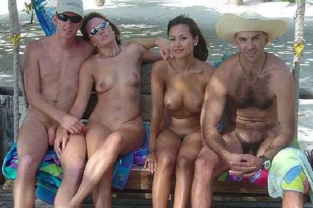 Two nude couples on vacation.