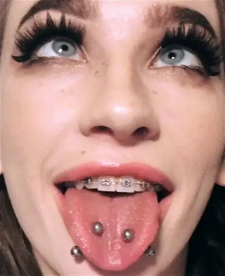 Ditzy double tongue ring slut teen