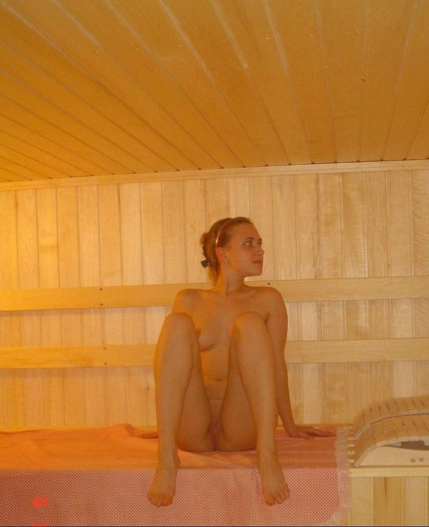 blonde waiting in the sauna