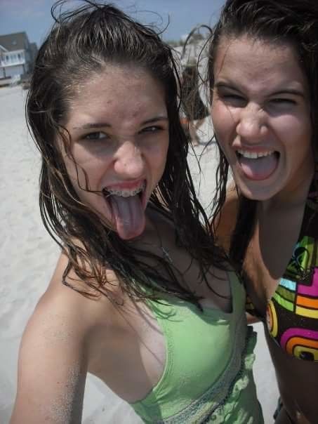 Emily Fink and Pammie Wagner by the beach.