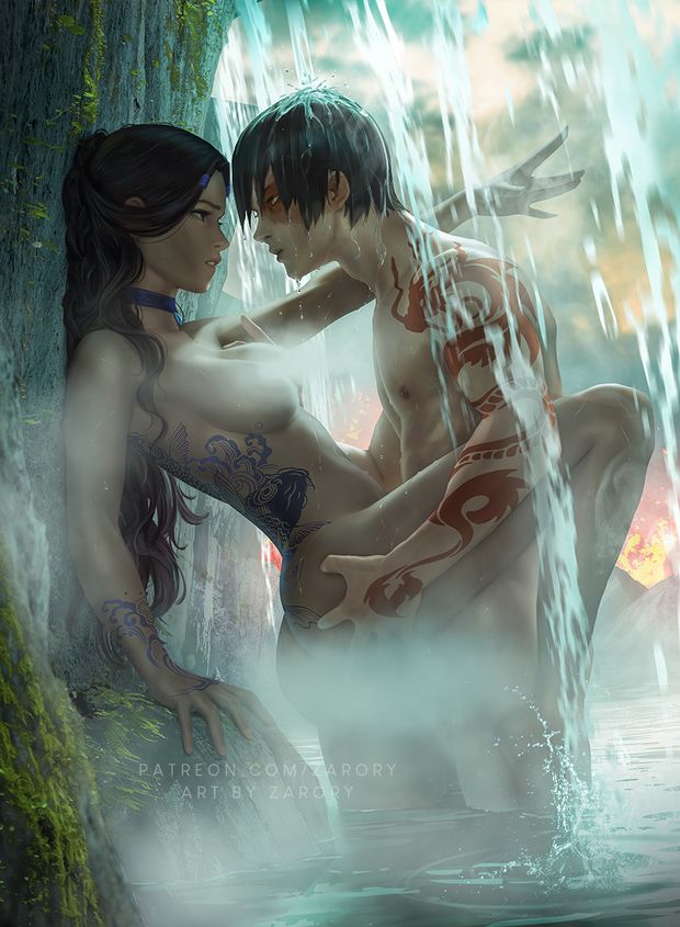 Katara and Zuko - Fuck under the water fall.