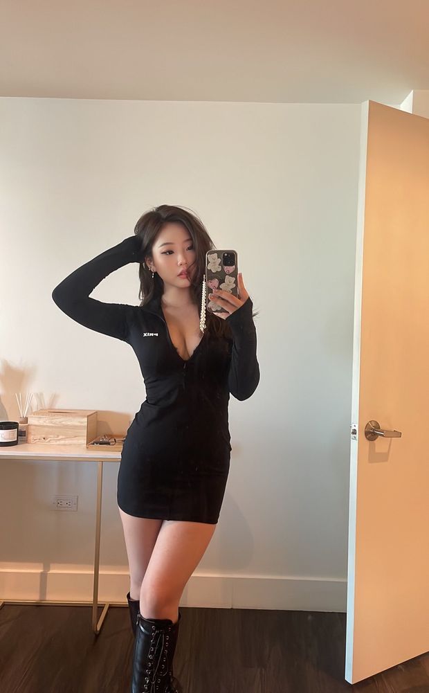 Sexy asian selfie in hot dress