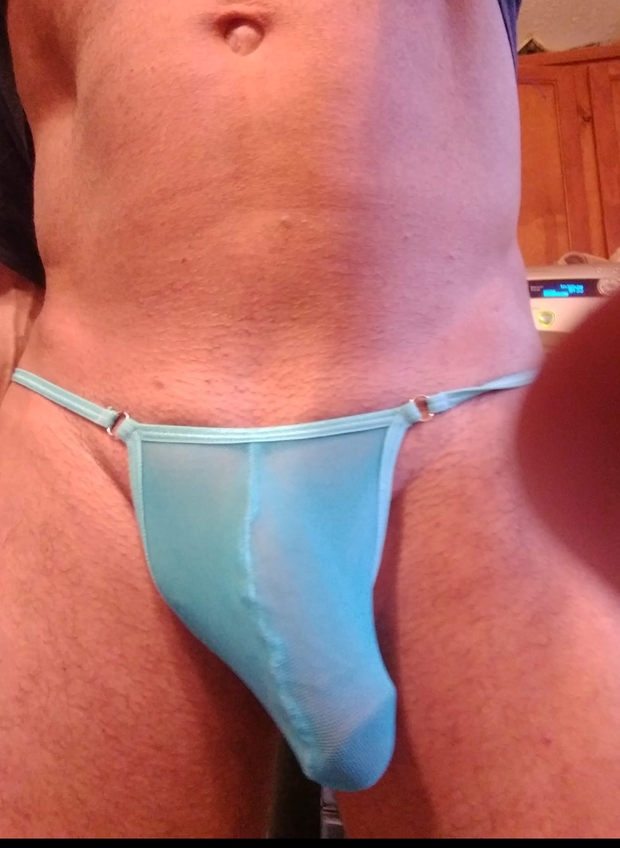 my big hard cock and balls in sheer panties, thong