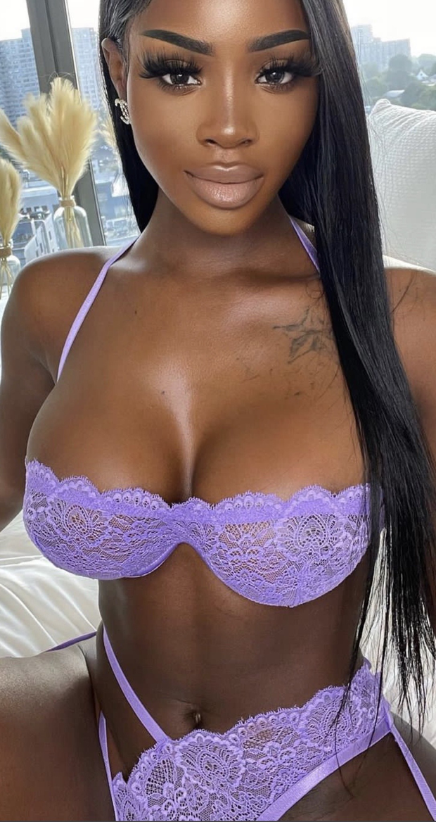 Melanin beauty in Purple bra and panties