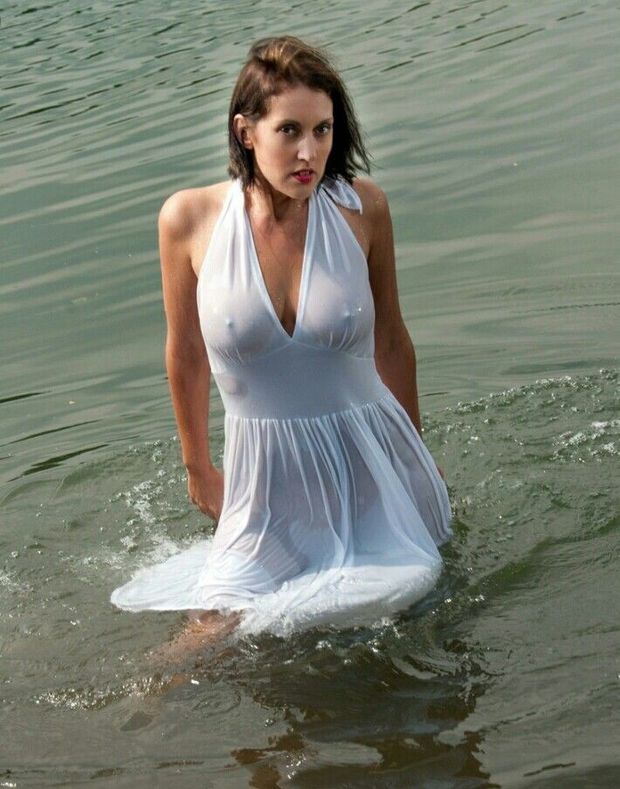 Clingy, wet, see through dress