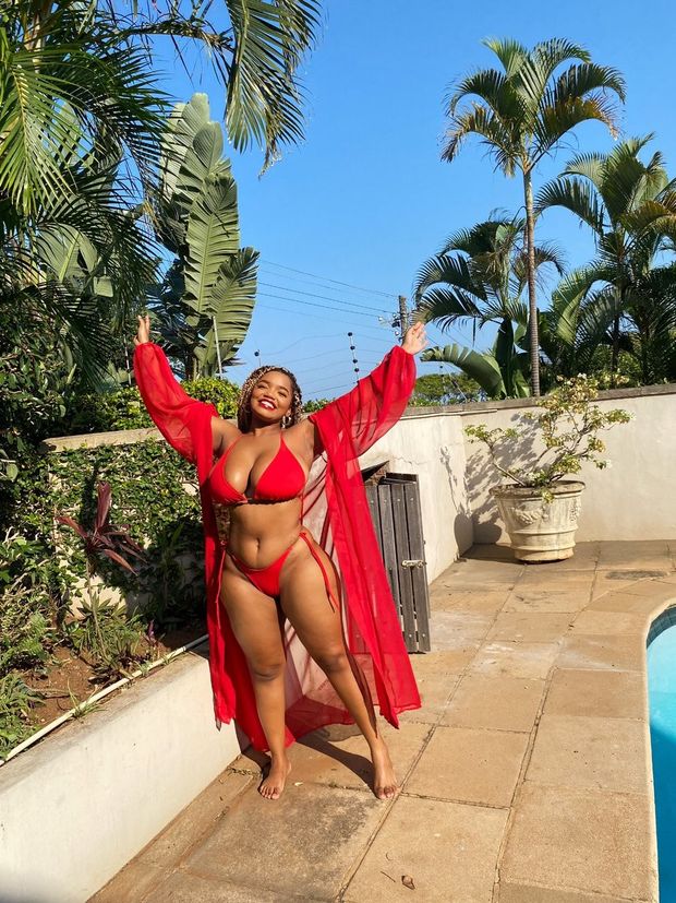 Jessica Mkhize looking beautiful in her Red bikini