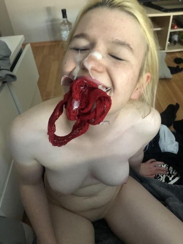 Panties in mouth, cumshot