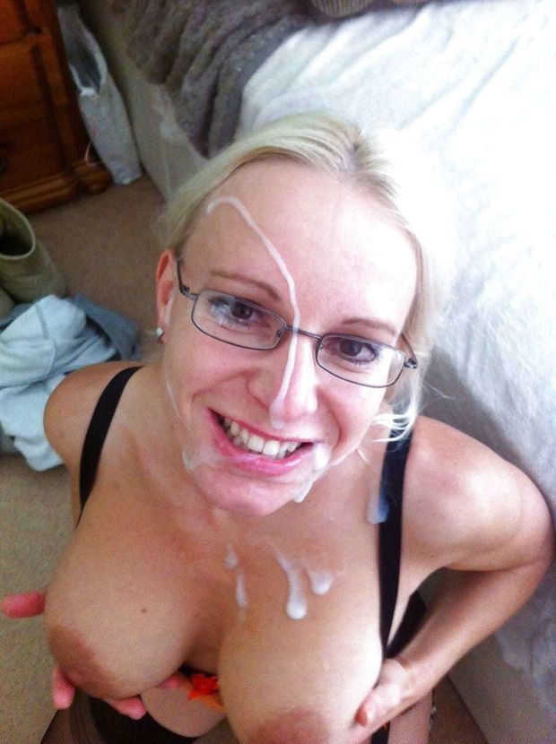 Amateur MILF with big tits covered in cum