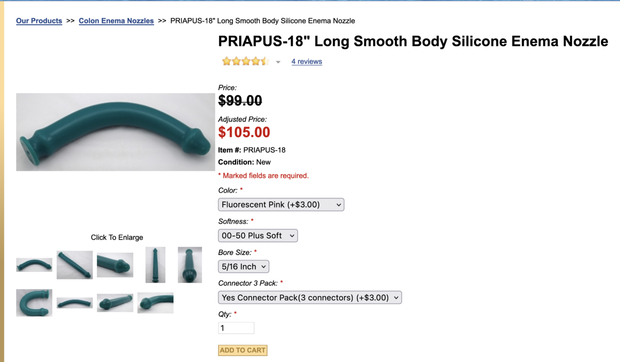 PRIAPUS-18" Long Smooth Body Silicone Enema Nozzle