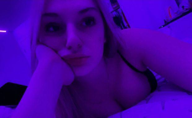 Keyra big boobs selfie in blue light