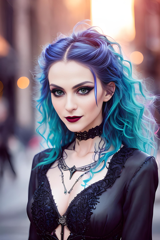 Blue-haired goth goddess