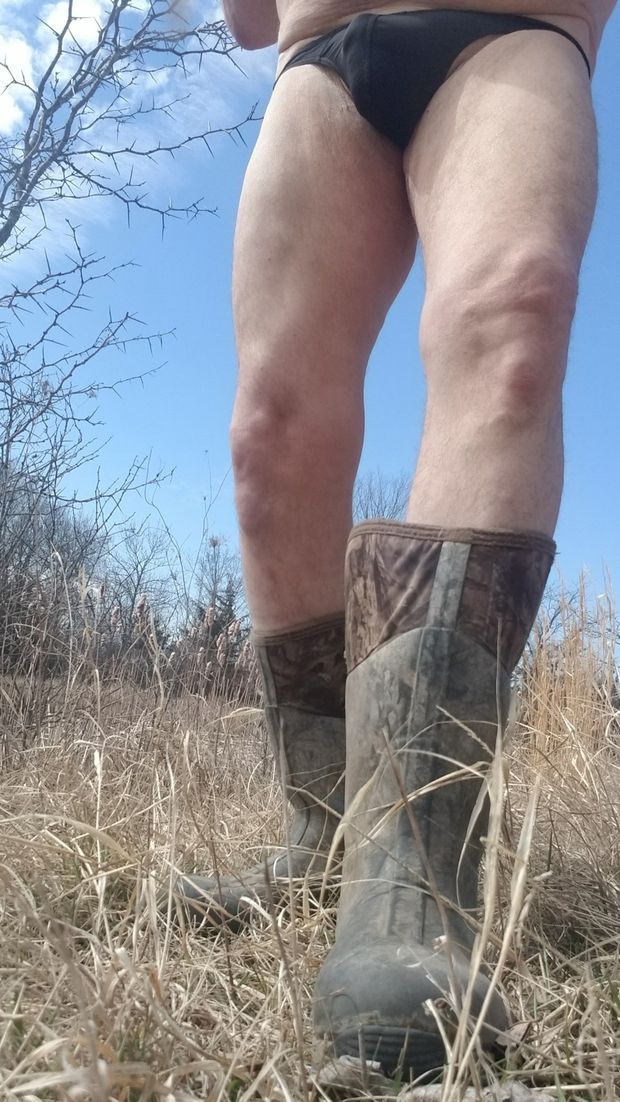 Hiking in thong and boots