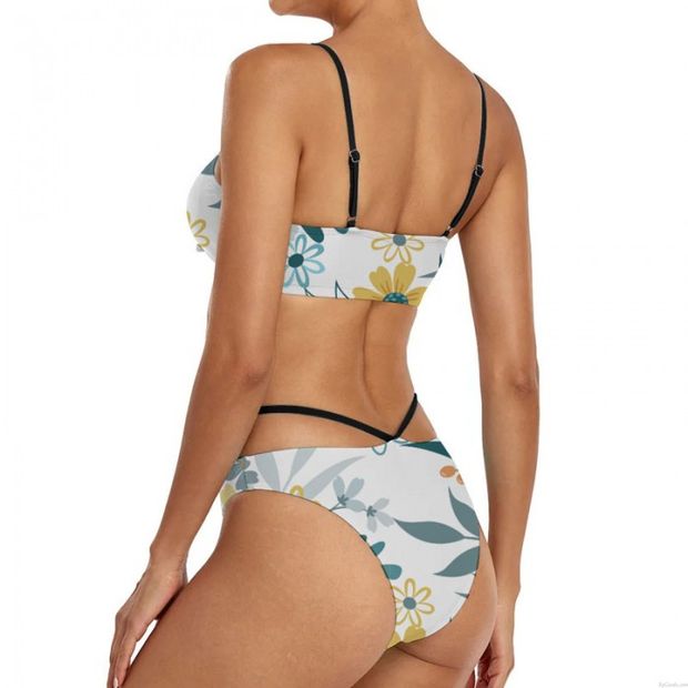 Sexy Fleur Feuille Motif Maillot De Bain Sangle Deux Pièces Plage Maillots De Bain Femmes Maillots de bain Bikini