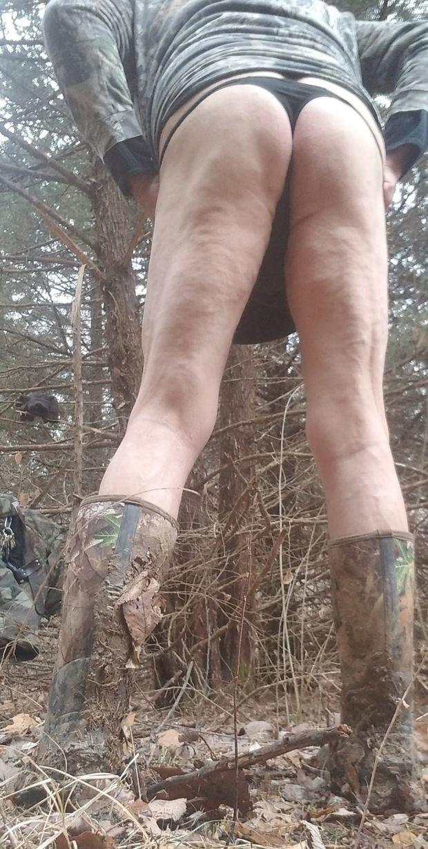 Hiking in boots and thong