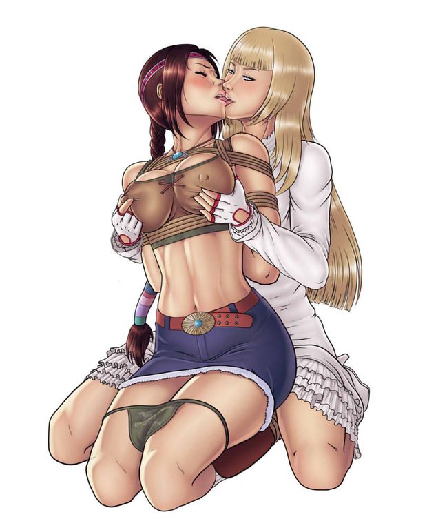 Cartoon lezdom kissing from behind - Very long hair - Tekken - Emilie de Rochefort, Julia Chang