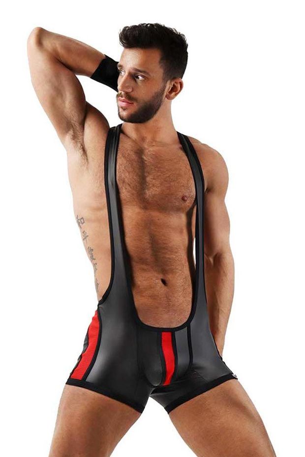 VECTOR BACK-ZIPPER RUBBER SINGLET WITH RED MESH