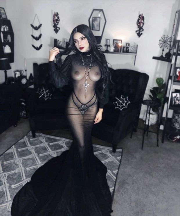 Pawg - long black see through dress (tits)