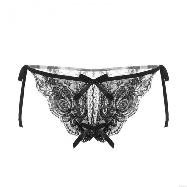 Sexy fleur dentelle nœud papillon sans entrejambe sangle taille basse t-back Lingerie slips culottes femmes sous-vêtements string Invisible Lanière