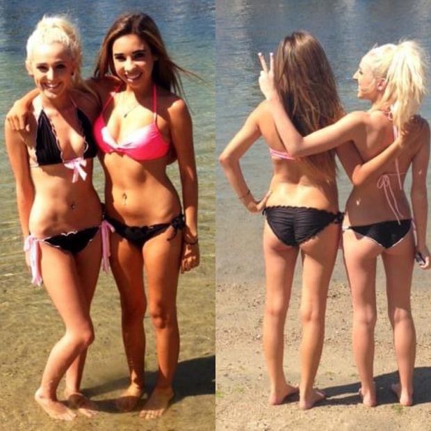 Sexy teens in bikinis front and back views