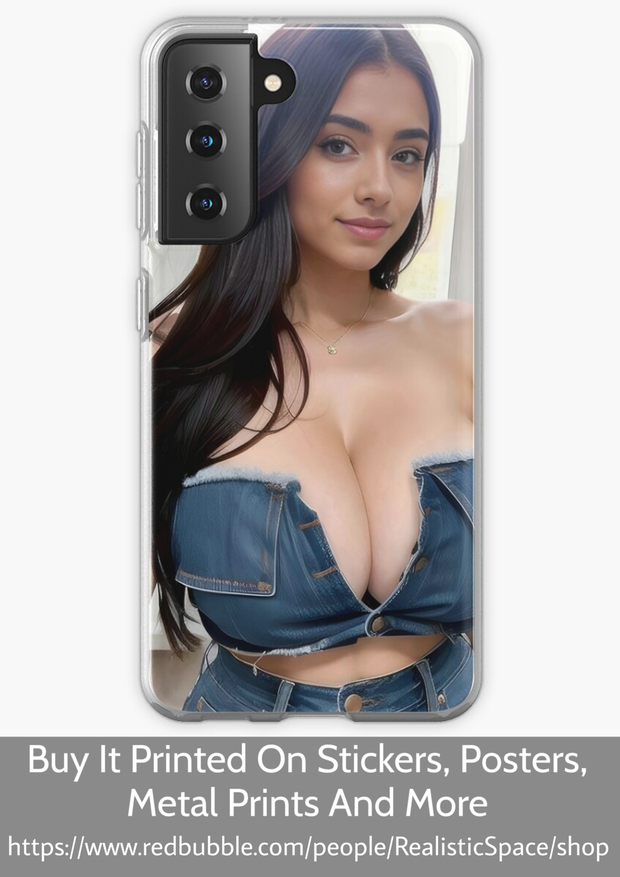 Sexy busty brunette woman printed on Samsung Galaxy Phone Case